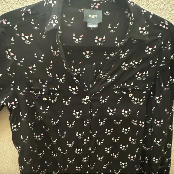 Maeve by Antropology Black Cat Print Blouse - Picture 5 of 11
